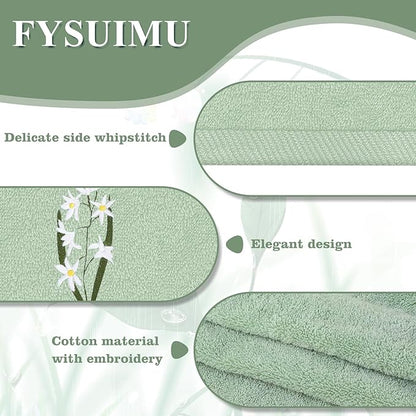 3Pcs Sage Green Hand Towels 29.5 x 13.7 Inch Gradient Green Floral Embroidered