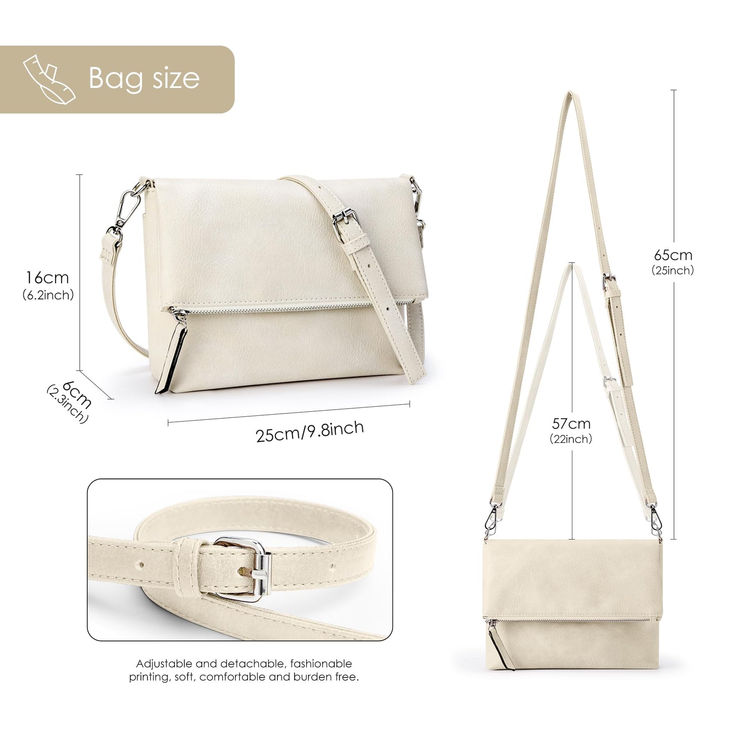KALIDI Vintage Vegan Leather Crossbody Bag PU Shoulder Bag Handbag Multiple Pockets Adjustable Removable Strap Women