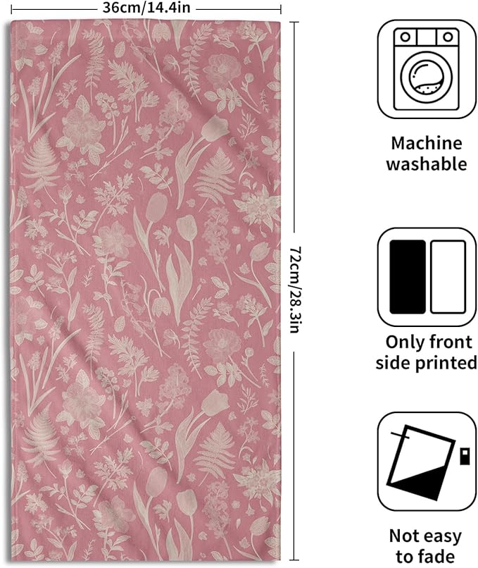 Pink Spring Floral Hand Towels for Bathroom Set of 2 Flower Leaves Vintage