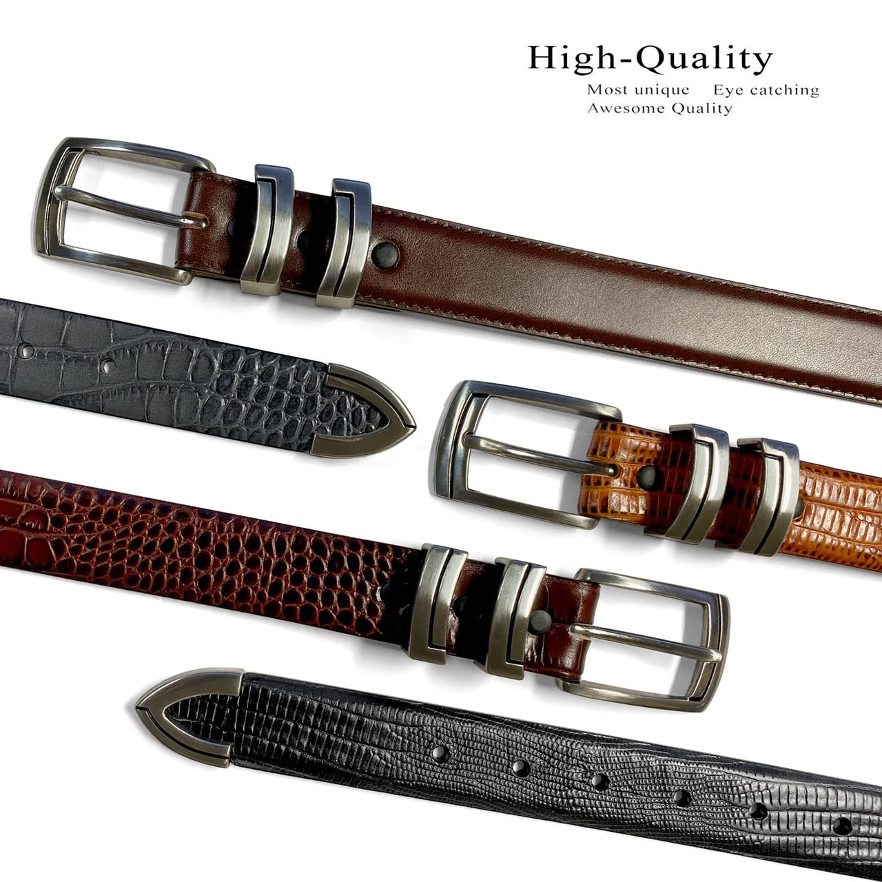 Belts.com BS8191 Gun Genuine Full-Grain Cowhide Leather Designer Golf Dress Belt 1-1/8"(30mm) Wide (Alligator Black, 44)