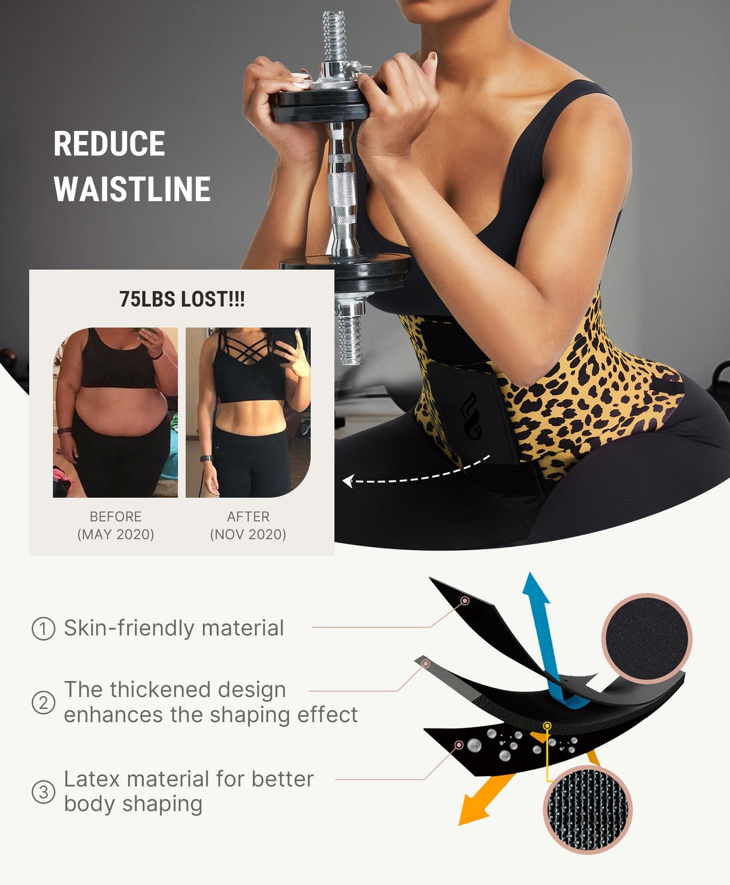 FeelinGirl Workout Waist Trainer Belt for Women Corset Waist Trimmer Belly Band Body Shaper Sports Girdles Leopard M
