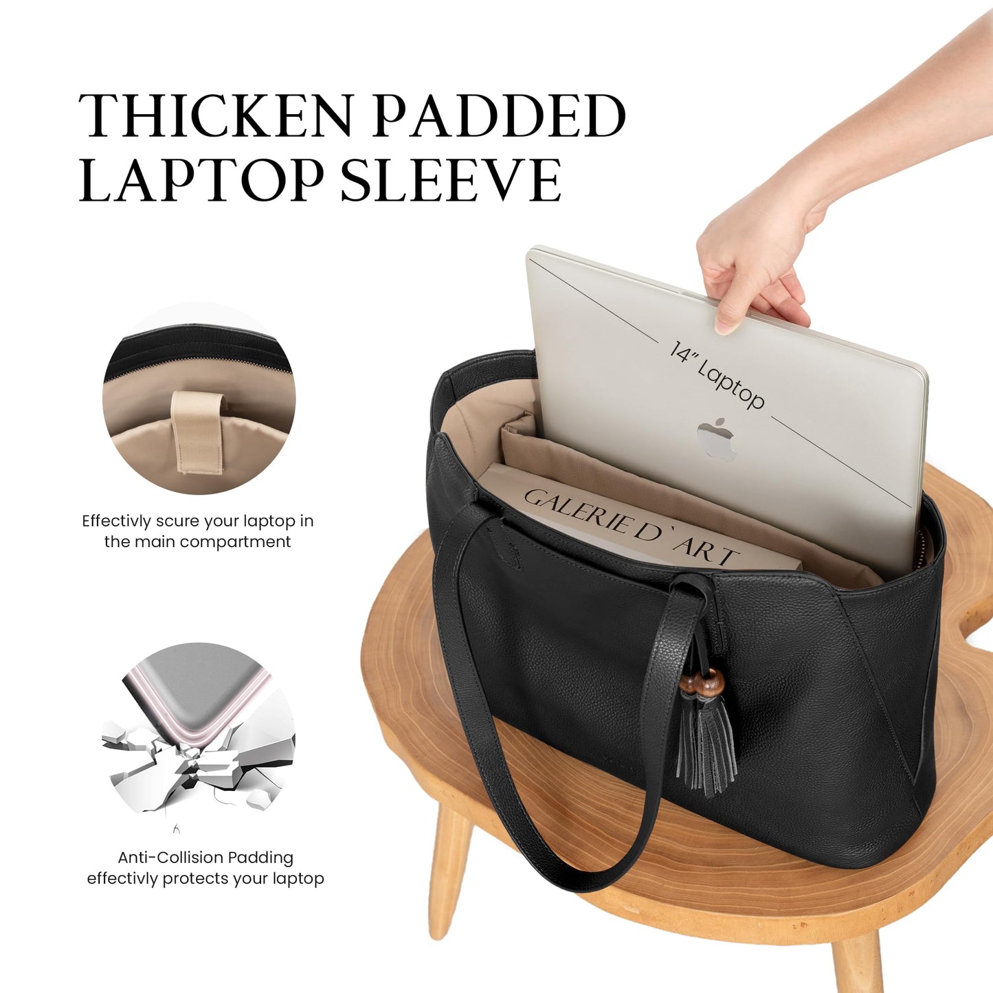 befen Genuine Leather Tote Bag for Women Work, Womens Tote Bag, Casual Leather Large Purses Black Leather Shoulder Bag with Compartments for Shopping Office Travel Daily Use