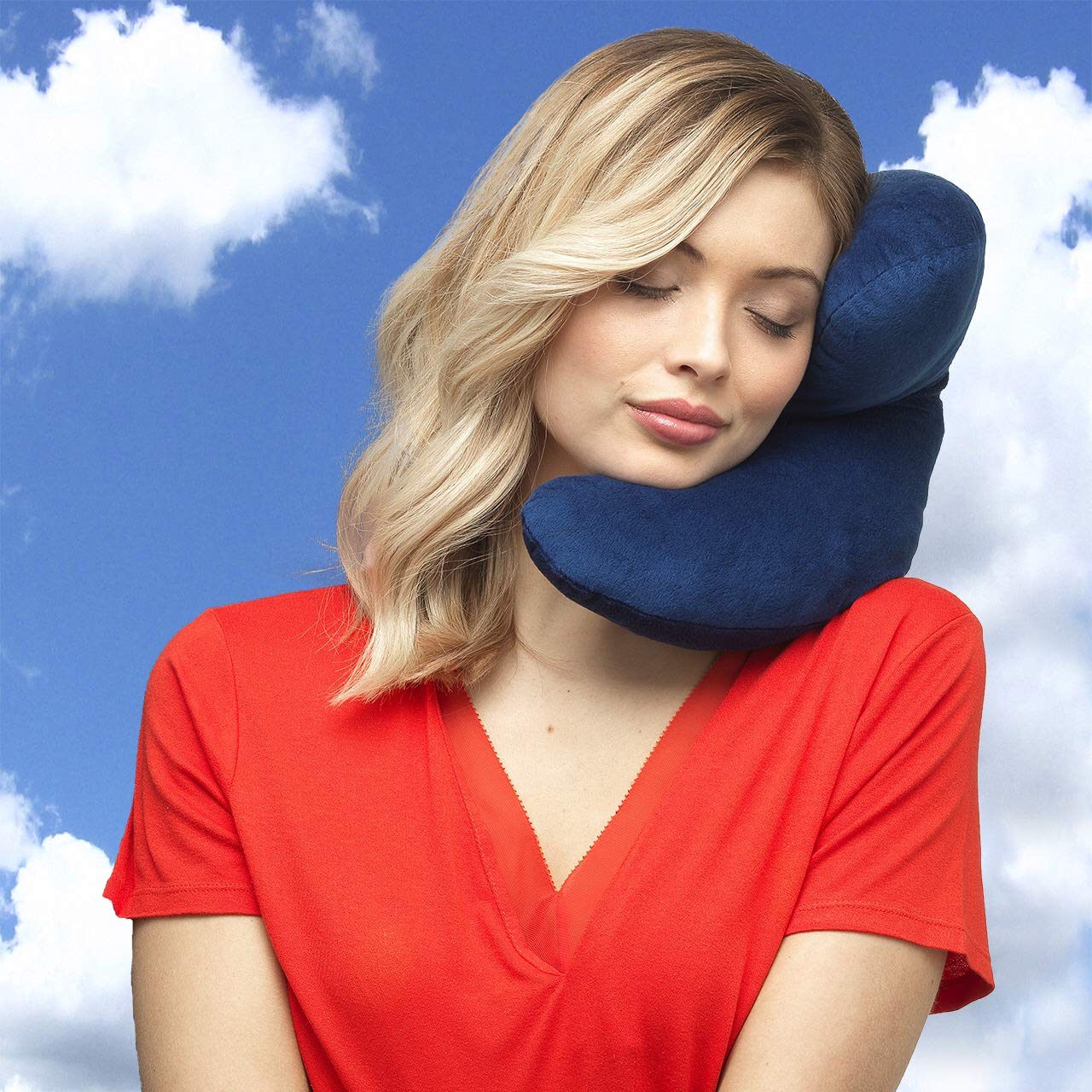 JPillow Travel Pillow for Airplanes – A Little Bulky, Expensive, and Takes a Couple of Minutes to Master, but Supports Your Head and Neck in Genuine Luxury – British Invention of The Year (Blue/Gray)