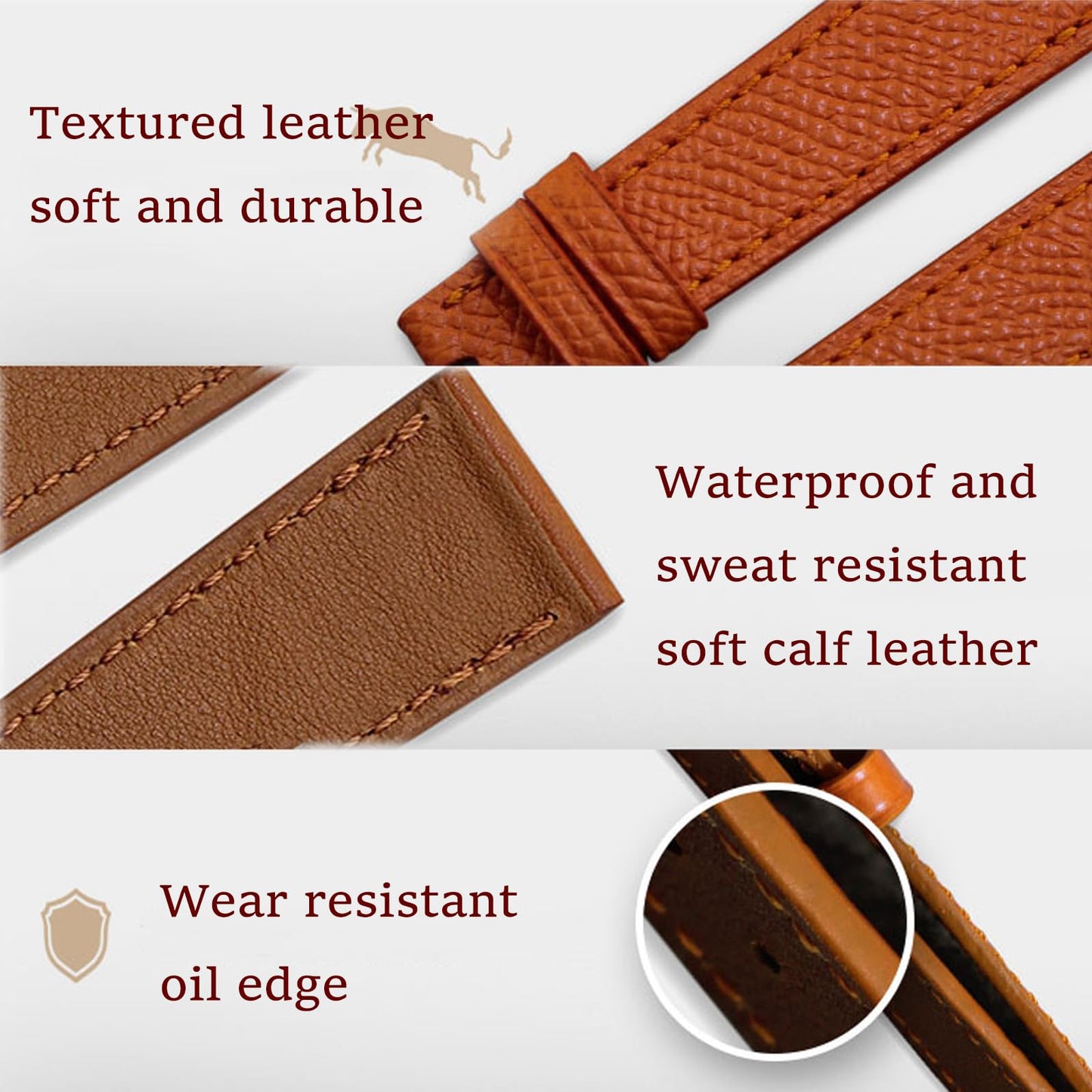Niziruoup Leather Watch Band Quick Release Handmade Elegant Epsom Full Grain Leather Calfskin Bracelet 12mm 14mm 16mm 18mm 20mm 22mm Replacement Band Strap for Women Men