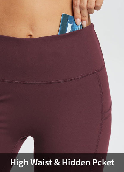 baleaf Biker Shorts Women Yoga Gym Workout Spandex Running Volleyball Tummy Control Compression with Pockets Soft 8" Wine Red S
