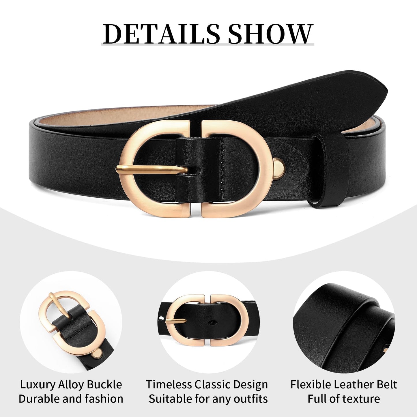 XILTAEN Women's Leather Belts Ladies Waist Belt with Gold Buckle for Female Jeans Dresses Pants Belt