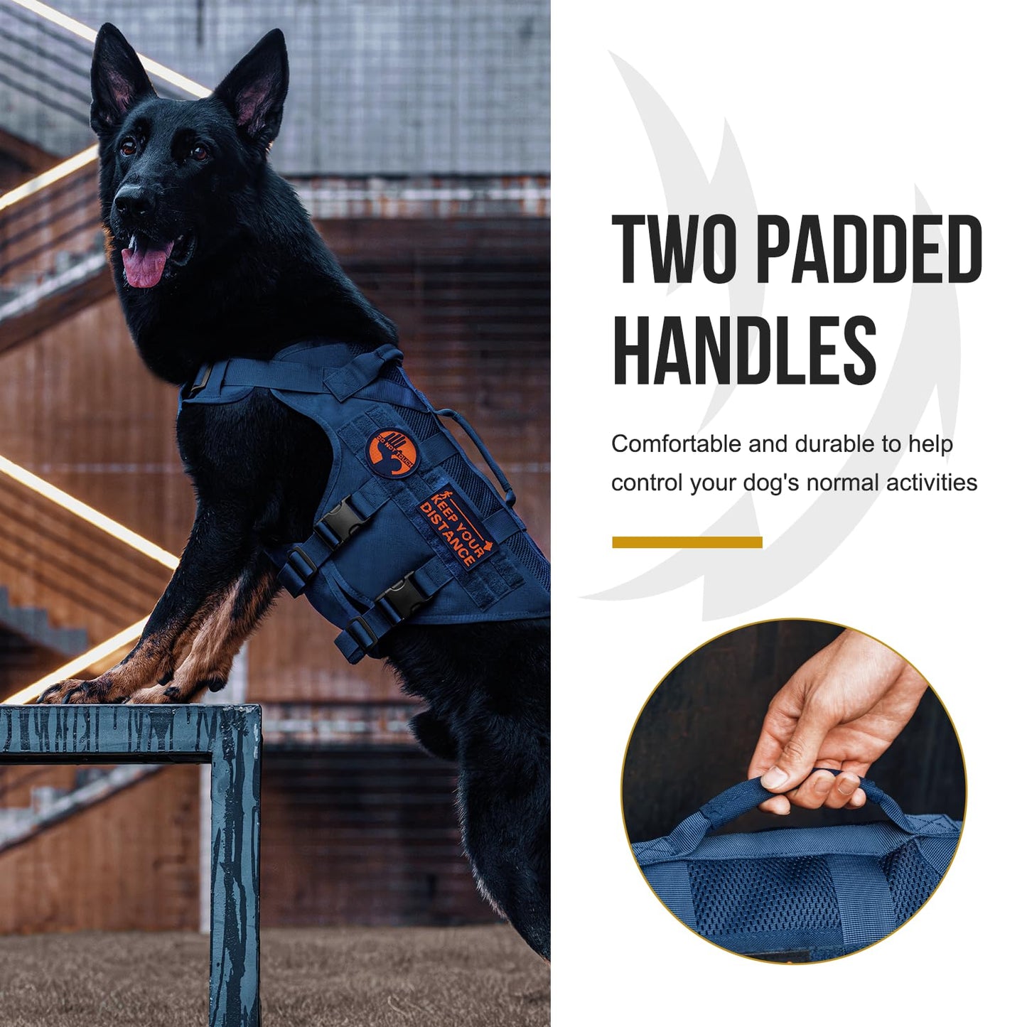 OneTigris Tactical Dog Harness for Small Medium Large Dogs, Mesh Design Service Dog Vest Breathable Military Dogs Molle Vests with Handles, Harness for Walking Hiking Training (Blue, L)
