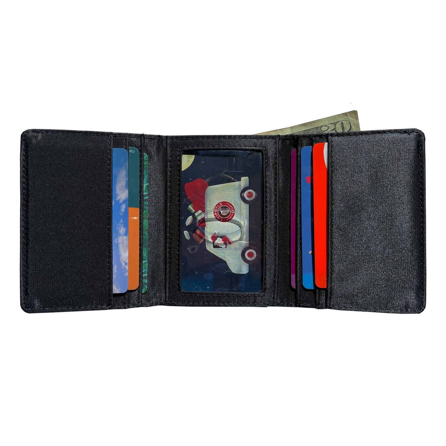 Big Skinny Men's Tri-Fold Leather Slim Wallet, Holds Up to 25 Cards, Black