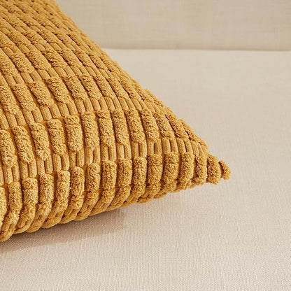 Fancy Homi Mustard Yellow Lumbar Decorative Throw Pillow Covers 12x24 Inch for Living Room Couch Bed Sofa, Rustic Farmhouse Boho Home Decor, Soft Striped Corduroy Rectangle Cushion Case 30x60 cm
