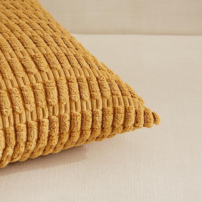Fancy Homi Mustard Yellow Lumbar Decorative Throw Pillow Covers 14x24 Inch for Living Room Couch Bed Sofa, Rustic Farmhouse Boho Home Decor, Soft Striped Corduroy Rectangle Cushion Case 35x60 cm