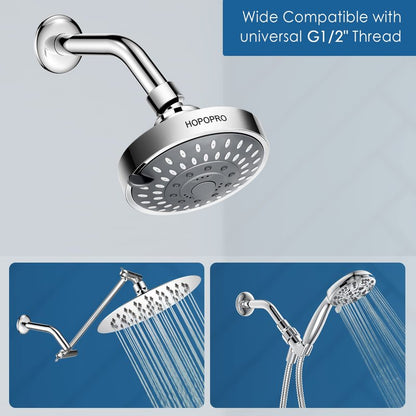 HOPOPRO 6 Inches Shower Arm with Flange - Wall Mount Replacement Angle Shower Head Arm For Fixed Handheld Showerhead - Including Teflon Tape - NBC News Recommended Brand - Stainless Steel - Chrome