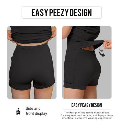 MIRITY Womens Activewear Tennis Dress - Built in Shorts with Pockets and Bra Golf Athletic Workout Dresses Black Medium