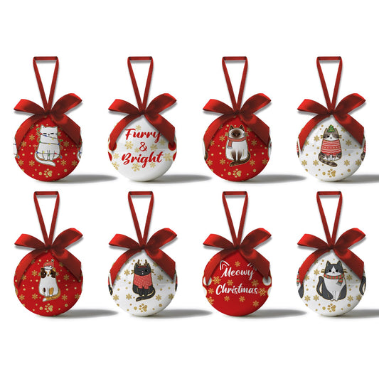 Cat Ornaments for Christmas Tree - Cat Christmas Ornament Decor for Cats Lovers, Decorations Hanging Balls Ball 2.36 Inch for Xmas Tree Party Home Holiday，Xmas Gifts Set of 16Pcs