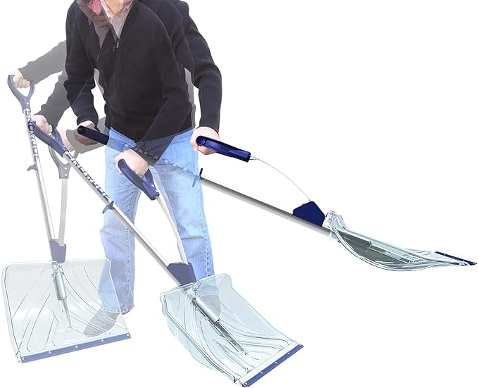 Snow Joe Snow Shovel, Shovelution Strain-Reducing Ice Remover w/ Assist Handle, 18", Blue - Heavy-Duty Blade Tool for Digging and Removing Ice from Driveway, Patio, and Yard, SJ-SHLV02