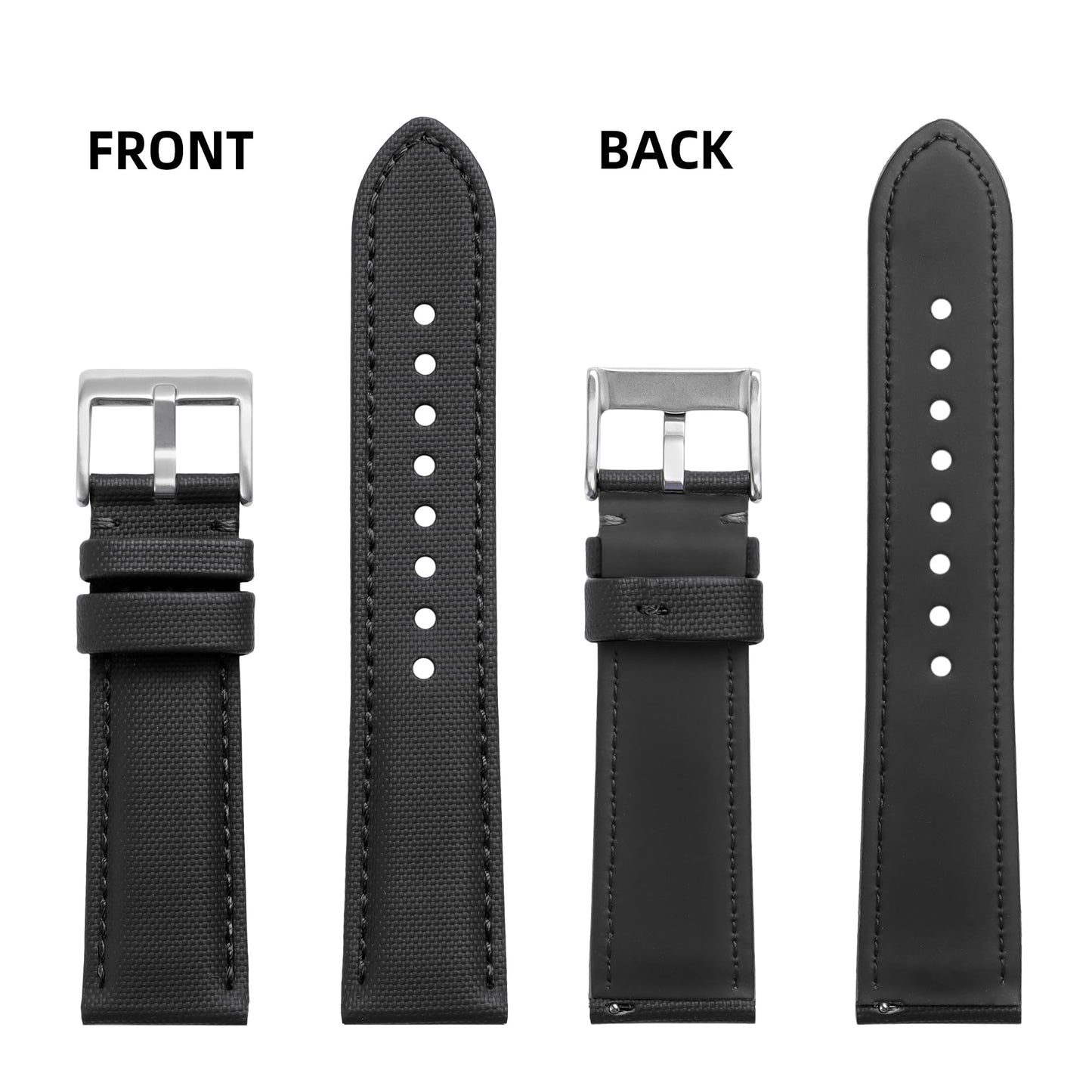 JUNGHELE Nylon watch band for men and women,Quick Release Premium Oxford Waterproof Fabric Weave Back Lining Leather Nylon watch strap with Stainless-Steel Buckle,Black 22mm watch band