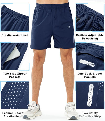NORTHYARD Men's Athletic Running Shorts Gym Workout 7"/9"/5" Quick Dry Lightweight Sports Basketball Tennis 3 Zipper Pockets DARKBLUE-5inch 4XL