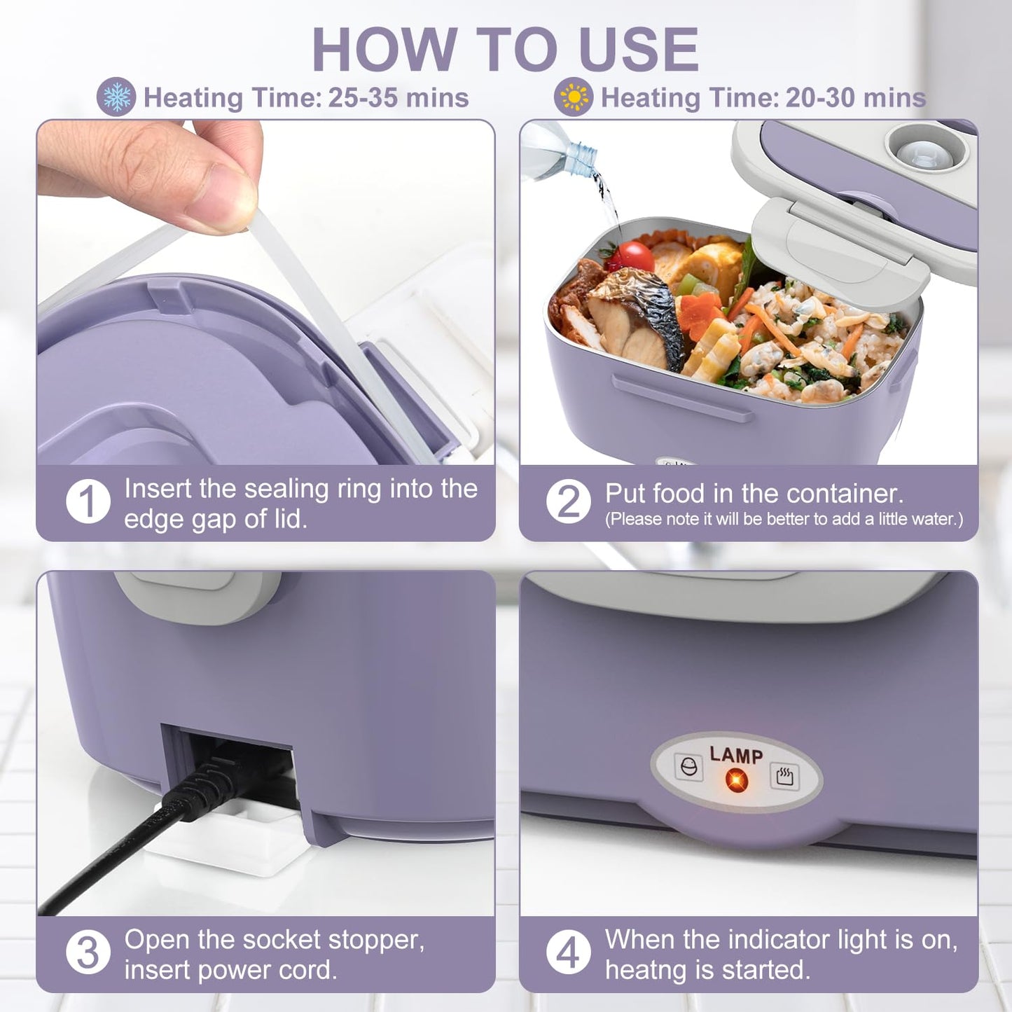 Electric Lunch Box Food Heater, 3 in 1 Ultra Quick Heated Lunch Boxes for Adults, 12V/24V/110V Portable Food Warmer for Car/Truck/Office With Fork Spoon and Insulated Carry Bag