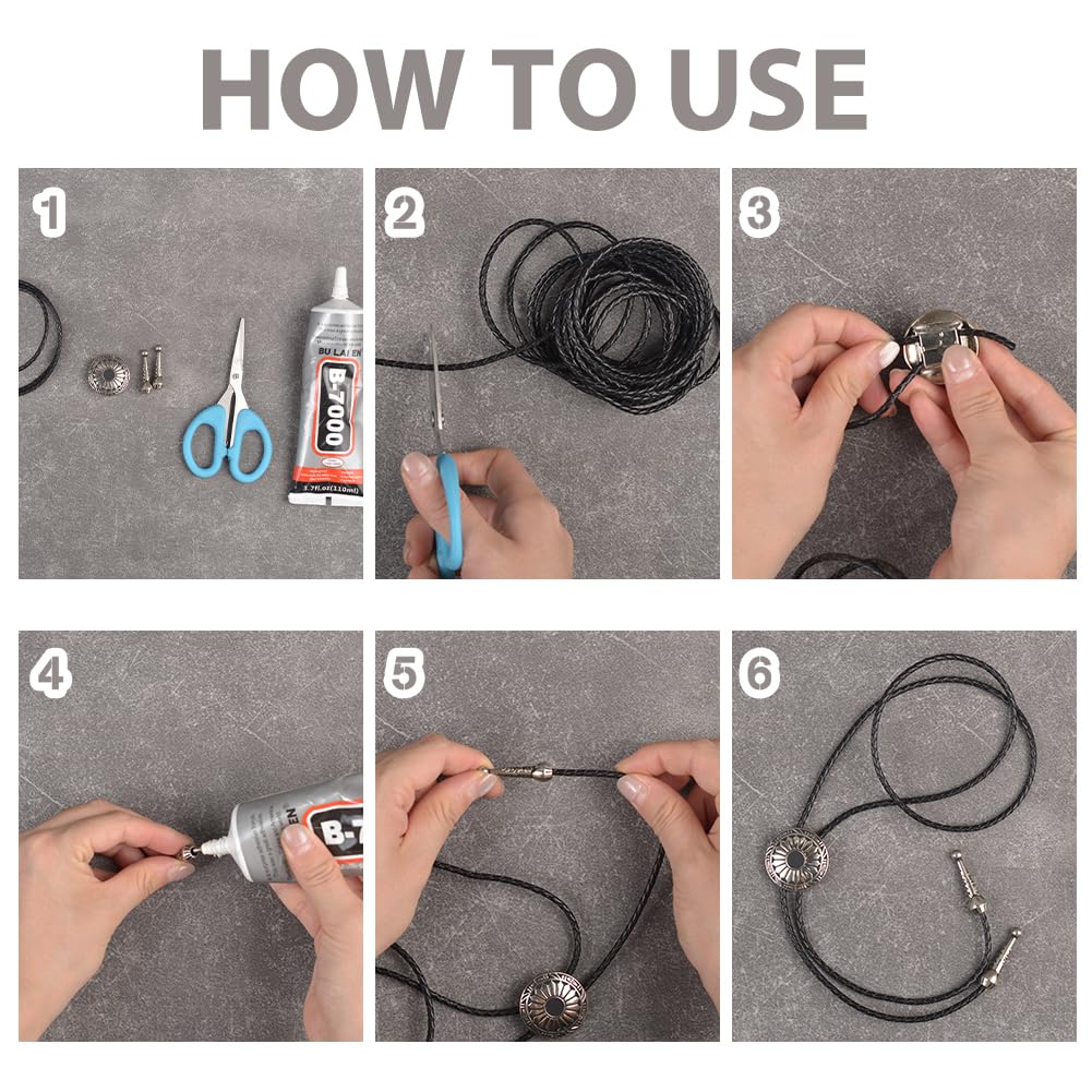 NBEADS 15Pcs Bolo Tie Findings Kit, Bolo Tie Tips Replacement Kit Bolo Tie Buckle with 10Pcs Alloy Cord End 5Pcs Bolo Tie Slide Clasps and 5.5 Yards Leather Necktie Cord for Bolo Tie Making