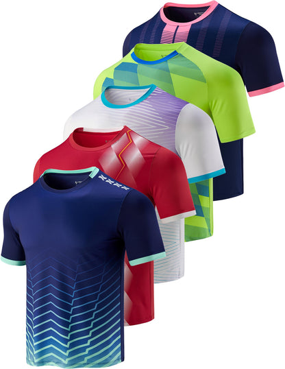5 Pack Men’s Active Quick Dry Crew Neck T Shirts | Athletic Running Gym Workout Short Sleeve Tee Tops Bulk (Set 13, XX-Large)