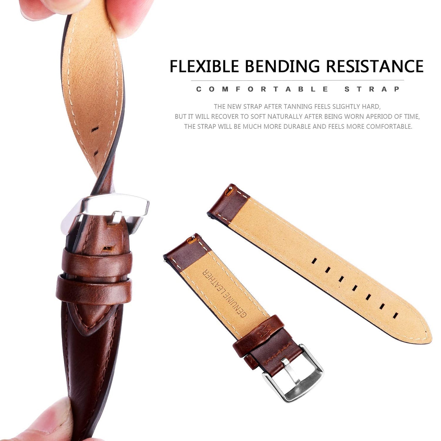 BINLUN Leather Watch Band Quick Release Replacement Leather Smart Watch Straps for Women and Men in Black Brown Red 12mm 13mm 14mm 17mm 18mm 19mm 20mm 22mm