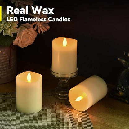 3x4 inch Flameless Candles: Realistic Flameless LED, Battery-Powered Pillar Candles with Remote & Timer, Fake Candles for Fall Decor, (Ivory, 3"*4"-3pcs)
