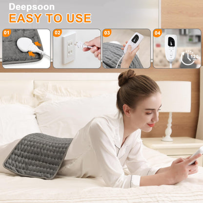 Heating Pad,Electric Heating Pads for Back,Neck,Abdomen,Moist Heating Pad for Shoulder,Knee,Arms,Legs,Dry/Moist Heat & Auto Shut Off,Birthday Gifts for Men and Women(Light Gray, 24''×12'')