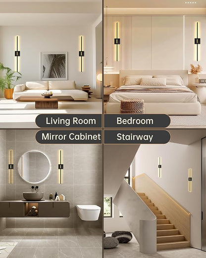 Battery Operated Wall Sconces with Remote Control, Dimmable Wall Sconces Set of Two, 3000K-6500K LED Wireless Picture Lights for Wall, Bedroom, Hallway, Living Room, 350°Rotate, 24.4 Inch(2 Pack)