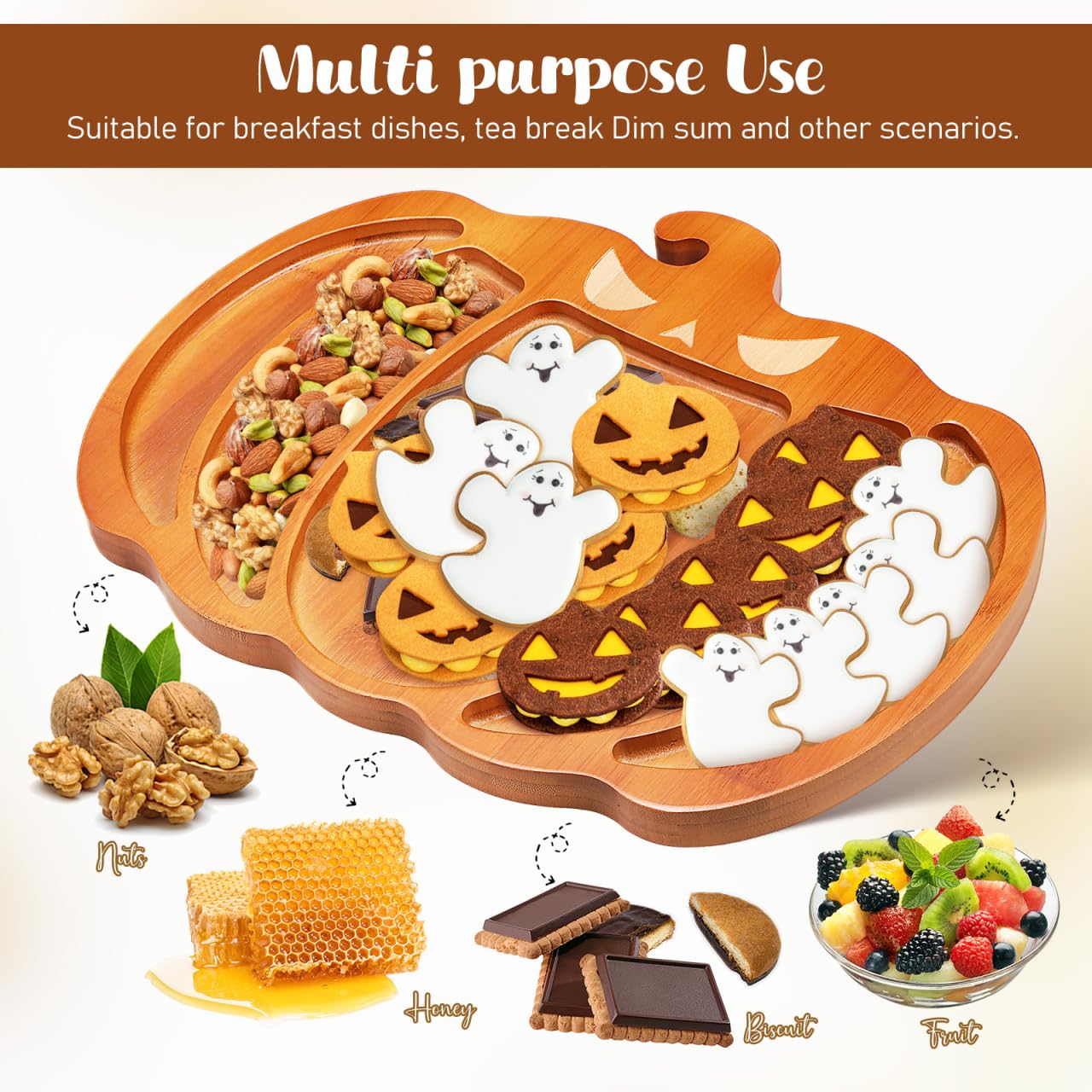 Ciieeo Halloween Pumpkin Charcuterie Board,14.9x11.4 Inches Snacks Fruit Meat Cheese Plate Unique Pumpkin Tray for Halloween Thanksgiving Christmas