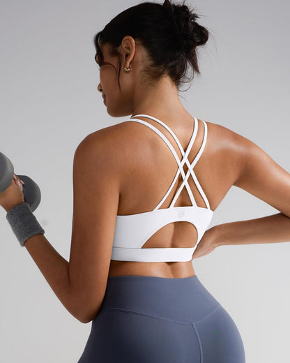 RUNNING GIRL Sports Bras for Women,Strappy Back Workout Bras Padded Supportive White Sports Bra Plue Size(WX2354 White,M)