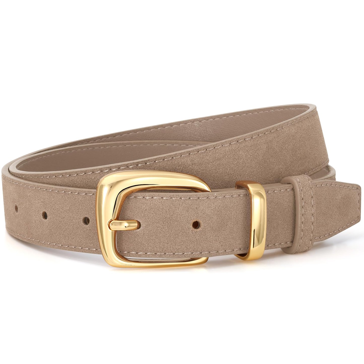 SANSTHS Women Suede Leather Belt for Dresses Jeans Fashion Retro Gold Buckle Ladies Waist Belts,Khaki,S