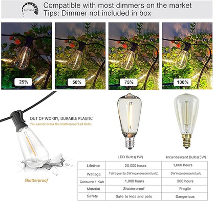 200FT Outdoor Edison String Lights for Outside LED Waterproof 2200K Patio Lights with 104 ST38 Shatterproof Plastic Bulbs Soft Warm Bistro Lights Outdoor Connectable for Gazebo Pergola 2Pack x 100FT