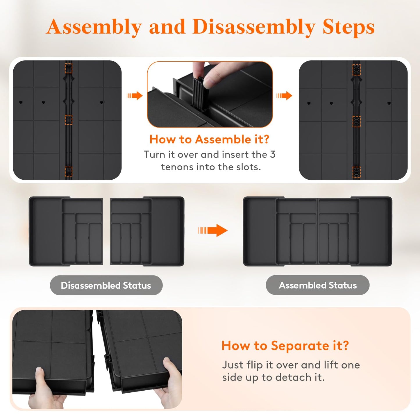 Lifewit Large Silverware Drawer Organizer, Expandable From 21 to 36 Inches, BPA Free Plastic Utensil Tray for Kitchen, Adjustable Flatware and Cutlery Holder for Spoons Forks Knives, Black