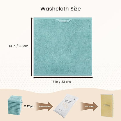 SEMAXE 100% Cotton Washcloths 12-Pack, 13 × 13 Inch Soft Luxury Face Towels –