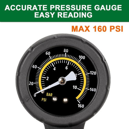 Bike Pump with Pressure Gauge - 160 PSI Portable Air Pump for Presta & Schrader Valves | Compact Design