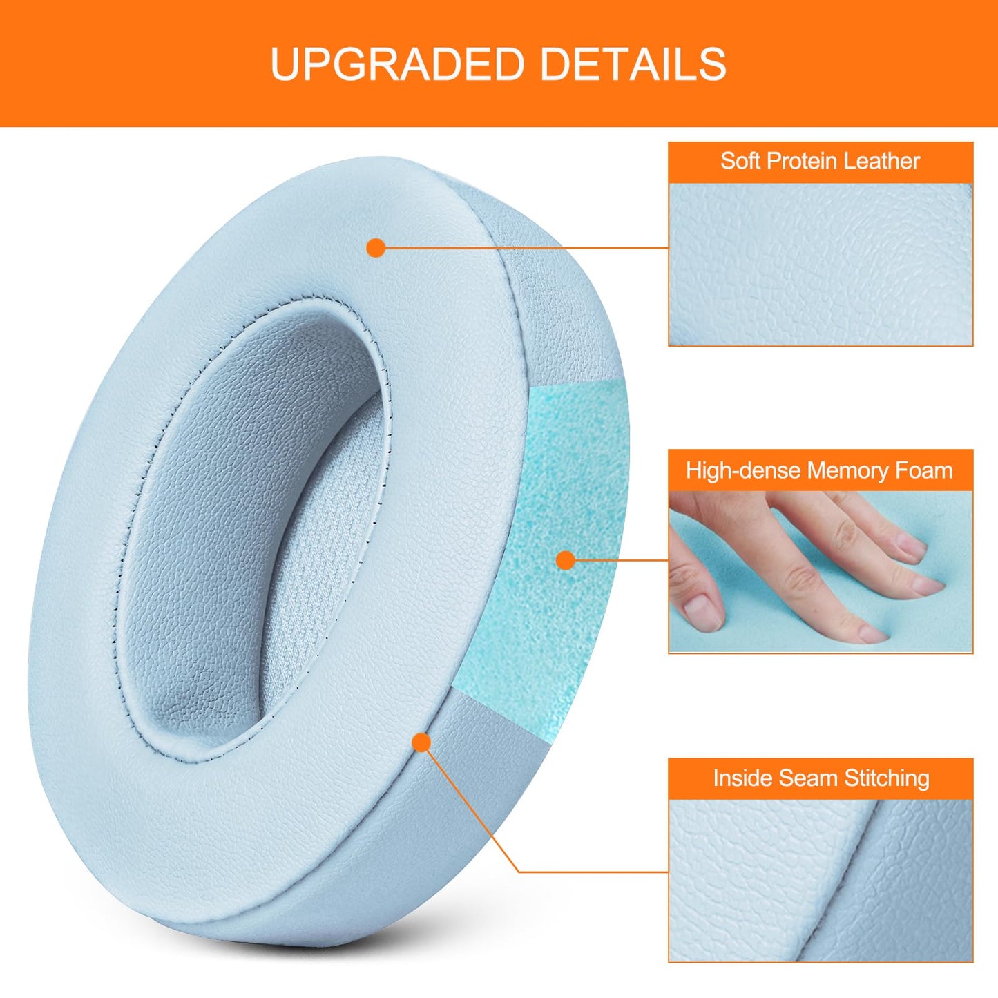 Ear Pads Replacement for Beats Studio 3 - GEVO Earpad Cushions for Beats Studio 2 3 Wired Wireless - Headphone Cover Parts with Strong Adhesive (Crystal Blue)