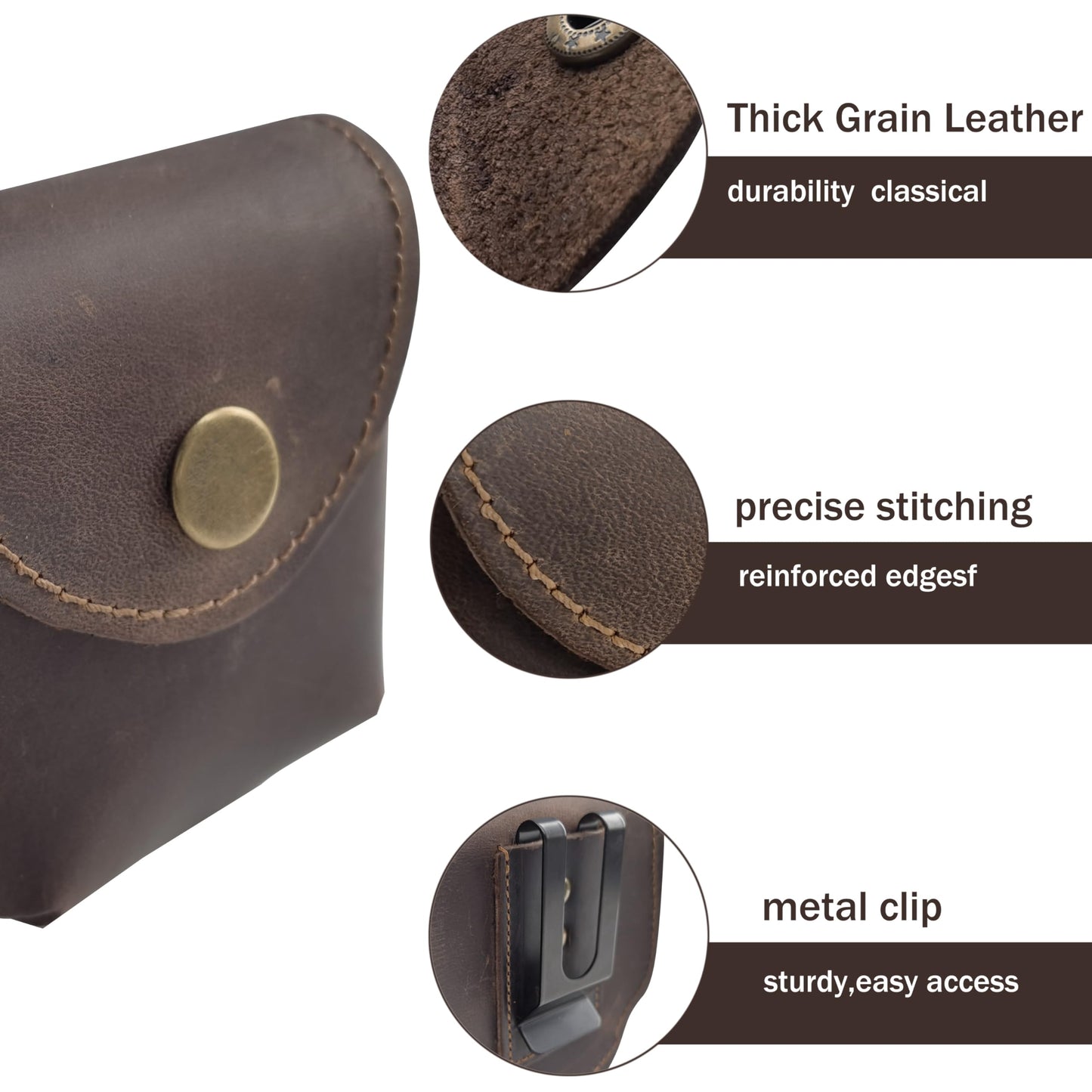 Cowhide Leather Zyn Holder- Vintage Handmade Brown Thick Grain Leather Dip Can Holster-Snuff Holder Compatible with ZYN, Copenhagen, Skoal, Kodiak, etc-Belt Accessories for Men