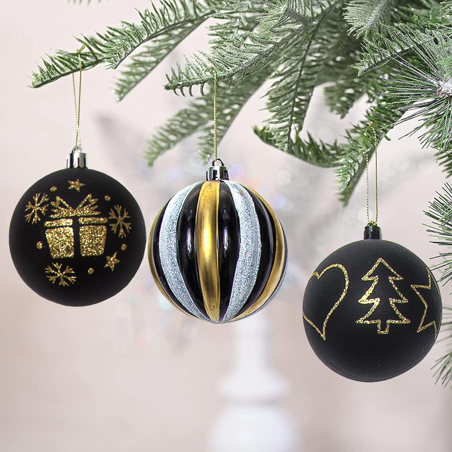 59 Pcs Black White Gold Christmas Ornaments Set, Reindeer Hanging Ornaments
