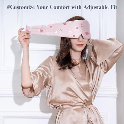 Silk Sleep Mask for Women Men, Mulberry Silk Eye Sleeping Mask & Blindfold with Adjustable Velcro Strap, Blackout Eye Cover for Sleep Travel Yoga Nap, Large Size, Black
