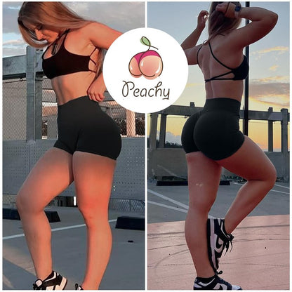 POWERASIA 4.5" Workout Impact Shorts Hidden Scrunch Butt Lifting Gym Booty Biker Shorts for Women Tummy Control Black