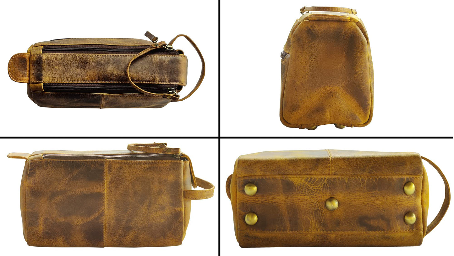 Leather Toiletry Bag for Men - Hygiene Organizer Travel Ditty Kit By Rustic Town (Antique Brown)