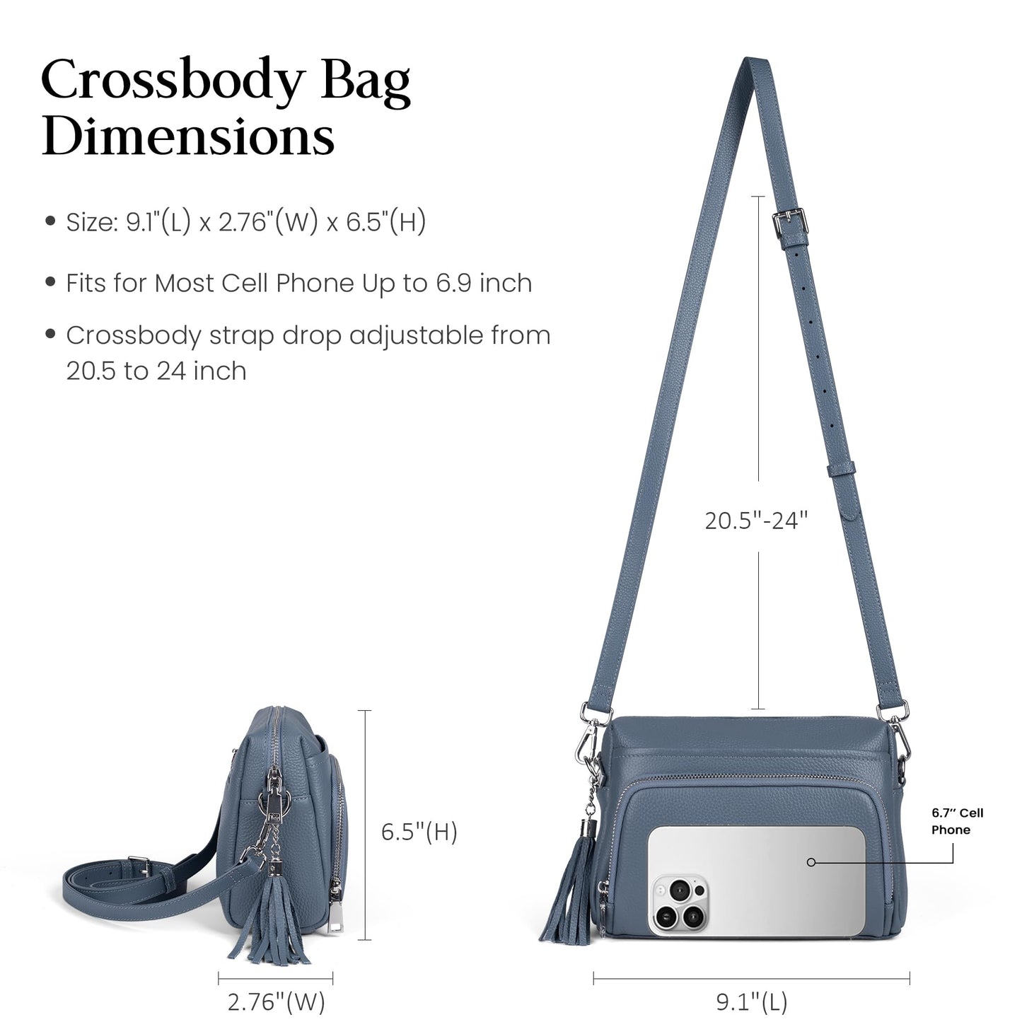 befen Soft Real Leather Small Crossbody Purses for Women, Ladies Anti-Theft Shoulder Bag Handbag Purse with Adjustable Strap & Built in RFID Wallet Light Blue