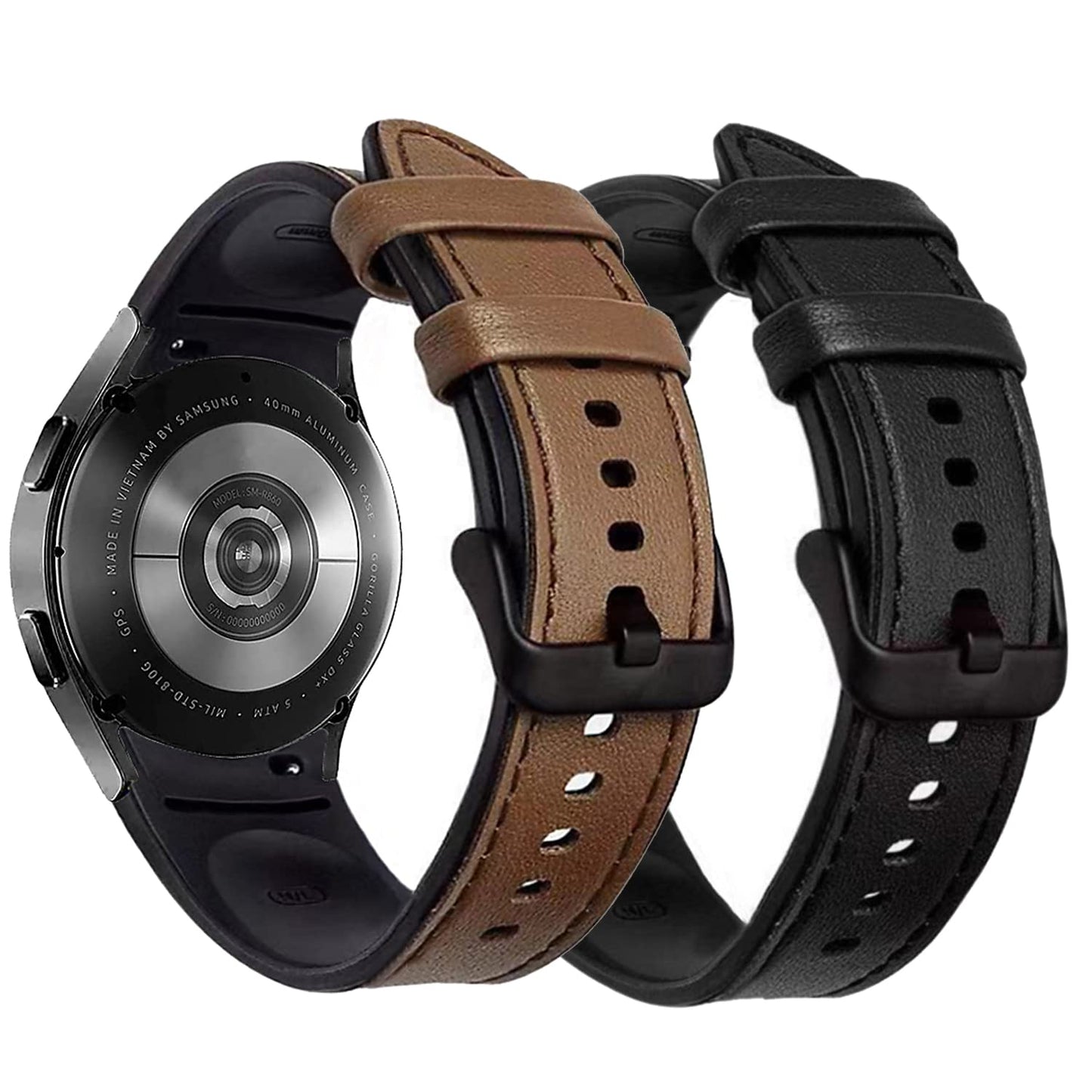 ViCRiOR No Gaps Band Compatible with Samsung Galaxy Watch 6/5/ 4 40mm 44mm, Genuine Leather with Silicone Replacement Bracelet Bands Strap for Galaxy Watch 5 Pro/Watch 6 43mm 47mm/4 Classic 42mm 46mm
