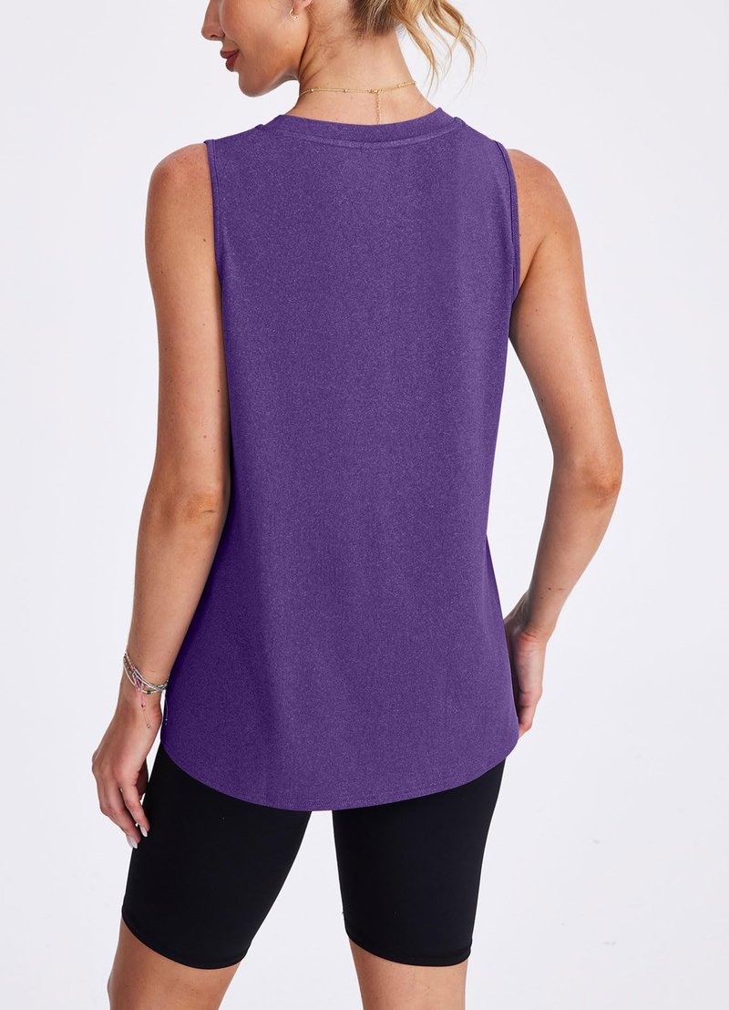 XIEERDUO Beach Vacation Clothes for Women Tank Tops for Women High Neck Workout Athletic Running Sleeveless Shirts Dark Purple L