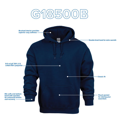 Gildan Youth Hoodie Sweatshirt, Style G18500B, Black, Large