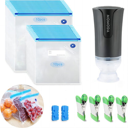 MOMODA Sous Vide Cooking Bags - Set of 40 | BPA-Free Reusable Vacuum Seal Bags with Air Valve for Joule and Anova Cookers | Freezer Safe Vacuum Food Storage Bags with Upgraded Hand Pump Included