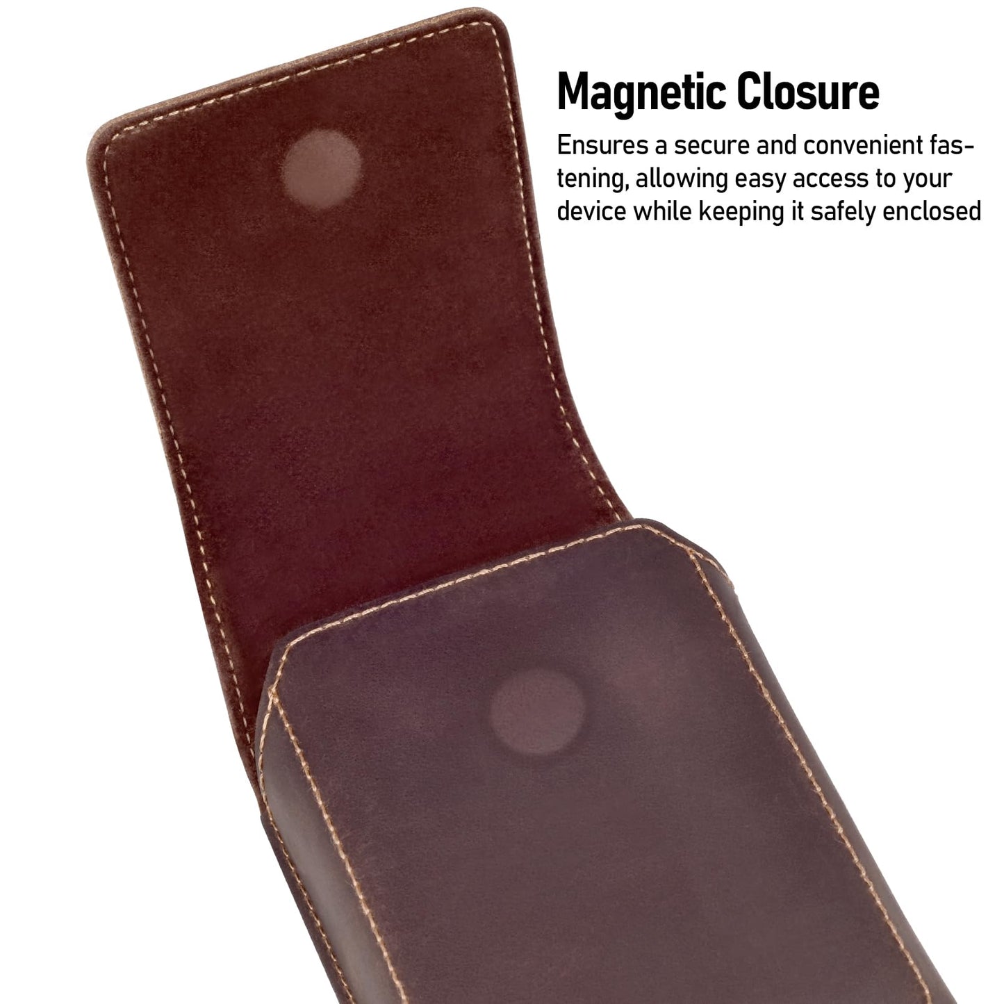 ykooe Genuine Leather Phone Holster Compatible with iPhone 16/15/14/13/12 Pro Max & Plus,17 Air Models, Galaxy S24/S23/S21 FE -Belt Clip and Magnetic Closure,Dark Brown,XL