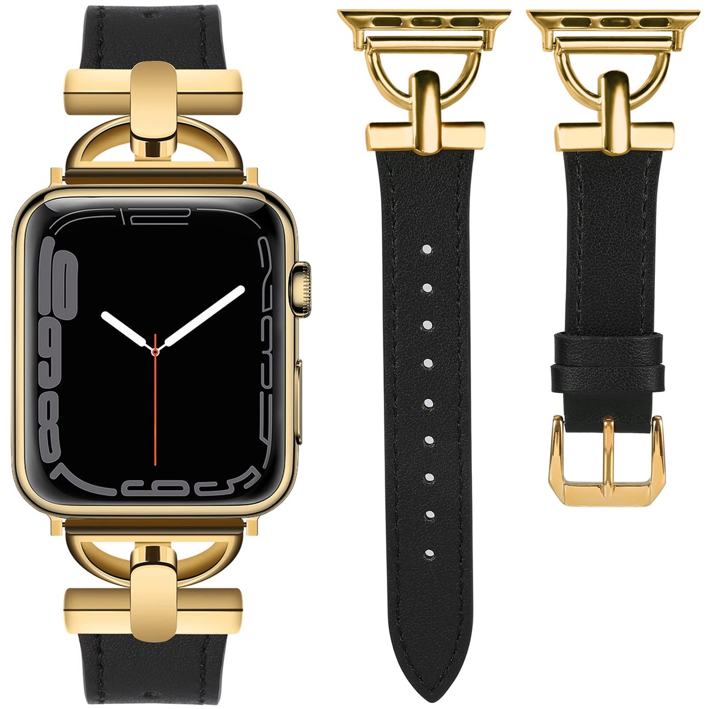 Wearlizer Leather Band Compatible with Apple Watch Bands Women 41mm 40mm 38mm 49mm 46mm 45mm 44mm 42mm, Fancy Dressy Strap for iWatch Series 11 10 9 8 7 6 5 4 3 SE/Ultra 3 2 1,Black/Gold