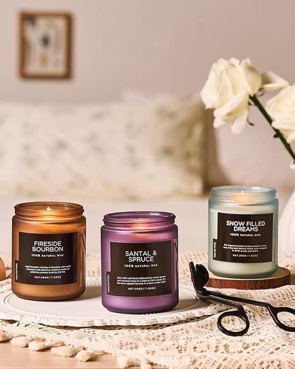 M&SENSE Fireside Bourbon Clean Non-Toxic Soy Wax Campfire Smoky Candle, Cotton Fall Scented Candle for Home Decor, 7.05oz Up to 50 Hours Burn Time Aromatherapy Gift for Bathroom
