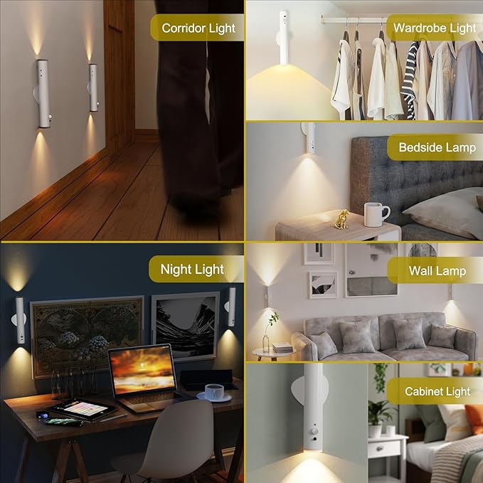 Motion Sensor Night Lights, Magnet Body Sensor Hallway LED Wall Lights, Rechargeable Portable Stairway, Battery Powered Cabinet Lights, Bedside Night Light (1pcs-White)