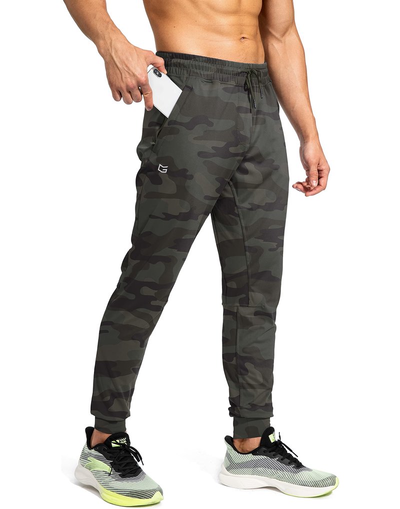 G Gradual Men's Sweatpants with Zipper Pockets Athletic Pants Traning Track Pants Joggers for Men Soccer, Running, Workout(Green Camo,L)